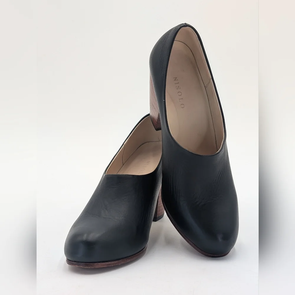 Nisolo Austin Bootie Size 7.5 Noir Black Genuine Leather With Wood Block Heels